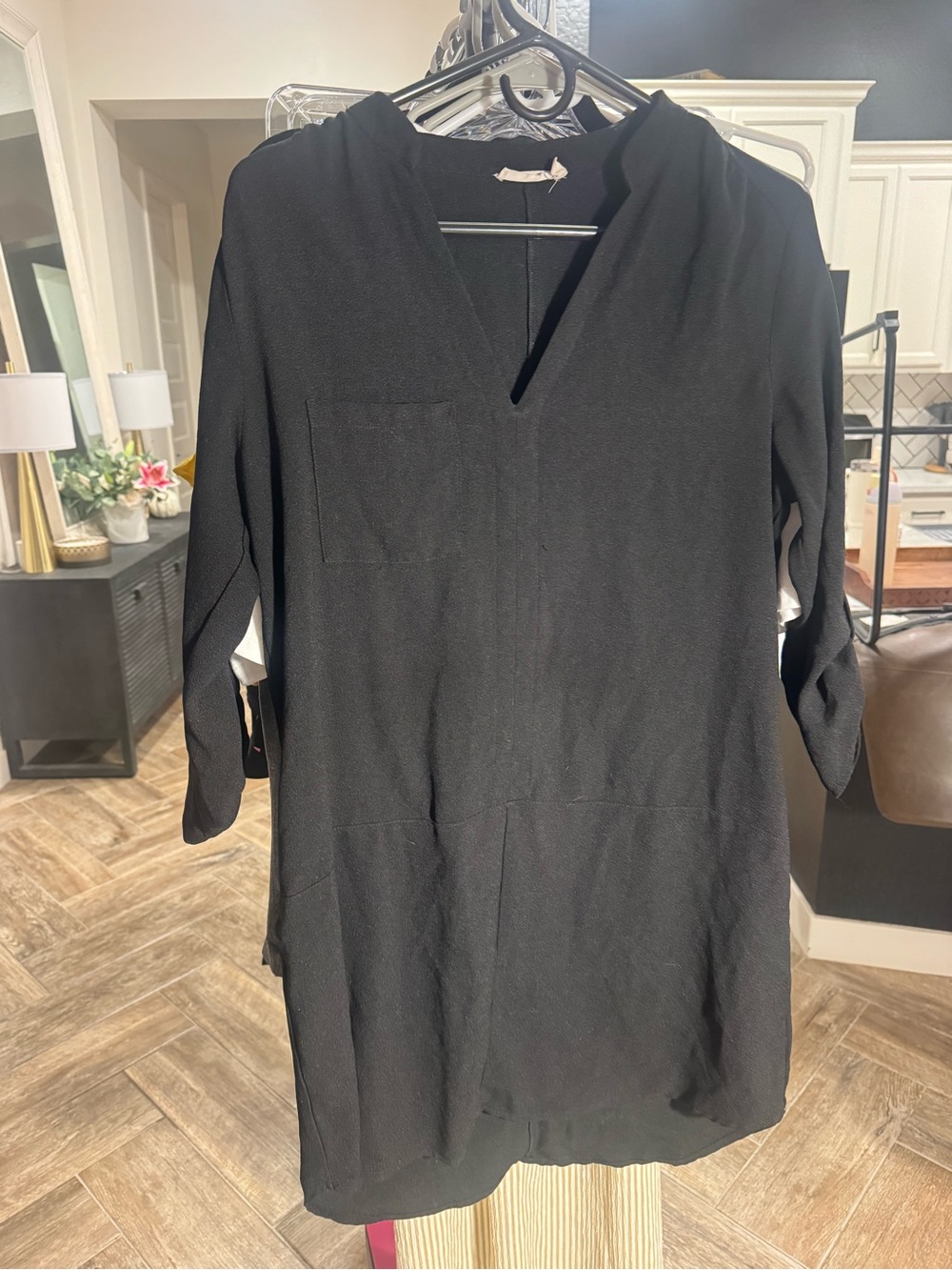 Lush Black V-Neck Long Sleeve Tunic Dress